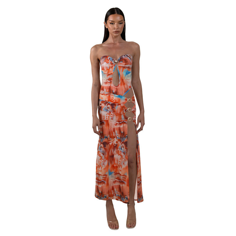 Damen Maxikleid mit raffinierten Cut-Outs und eleganten Riemen EB