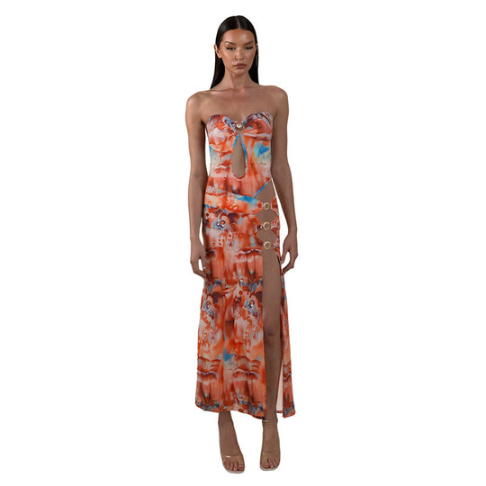 Damen Maxikleid mit raffinierten Cut-Outs und eleganten Riemen EB