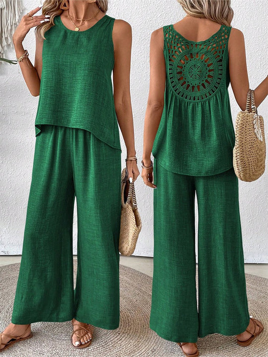 Damen Modisches Zweiteiliges Set mit weitem Hosenstil und ärmellosem Oberteil EB