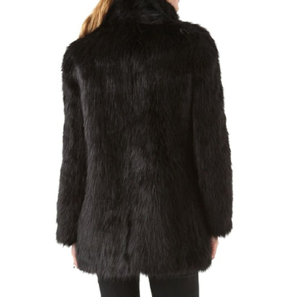Damen Eleganter Kunstpelz-Mantel mit voluminösem Kragen und praktischen Taschen EB