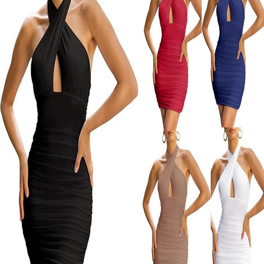 Damen Bodycon-Kleid mit raffiniertem Wickeldesign und ausgeschnittenem Dekolleté EB