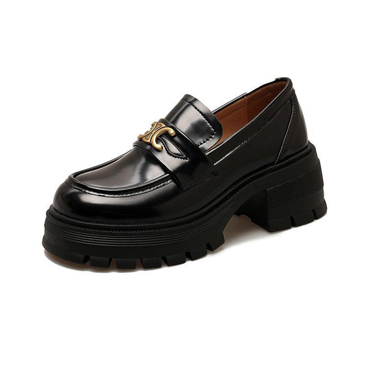 Damen elegante Loafers mit glänzender Oberfläche und robustem Plateau EB