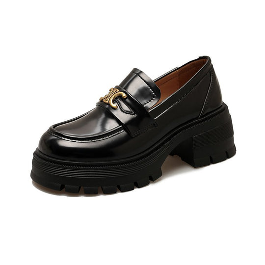 Damen elegante Loafers mit glänzender Oberfläche und robustem Plateau EB
