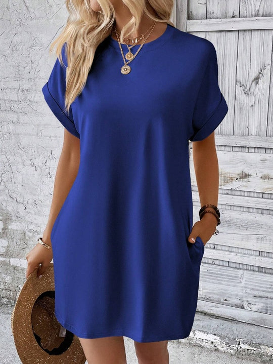 Damen Lockeres T-Shirt-Kleid mit praktischen Taschen und lässigem Design EB
