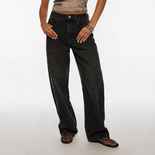 Damen nan hochgeschnittene weite Denimhose mit Kniepasse und extra weitem Bein EB