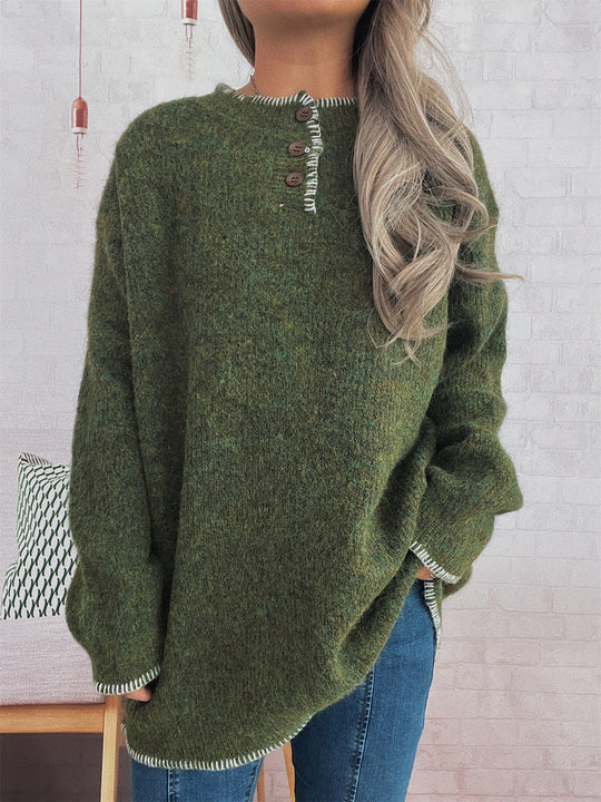 Damen Oversize Strickpullover mit Knopfleiste EB