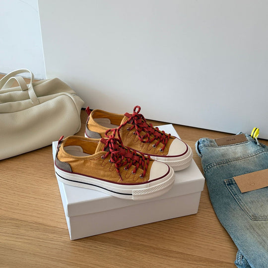 Damen Modische Sneaker mit atmungsaktiver Canvas-Oberfläche und robustem Sohlenprofil EB