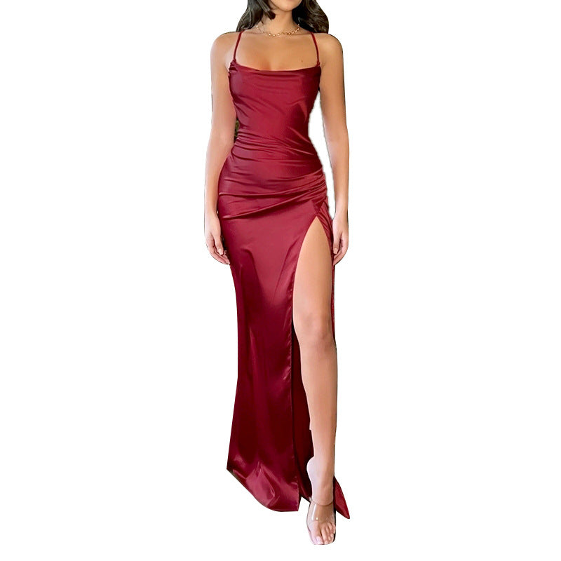 Damen Elegantes Maxikleid mit raffiniertem Schlitz und glattem Obermaterial EB