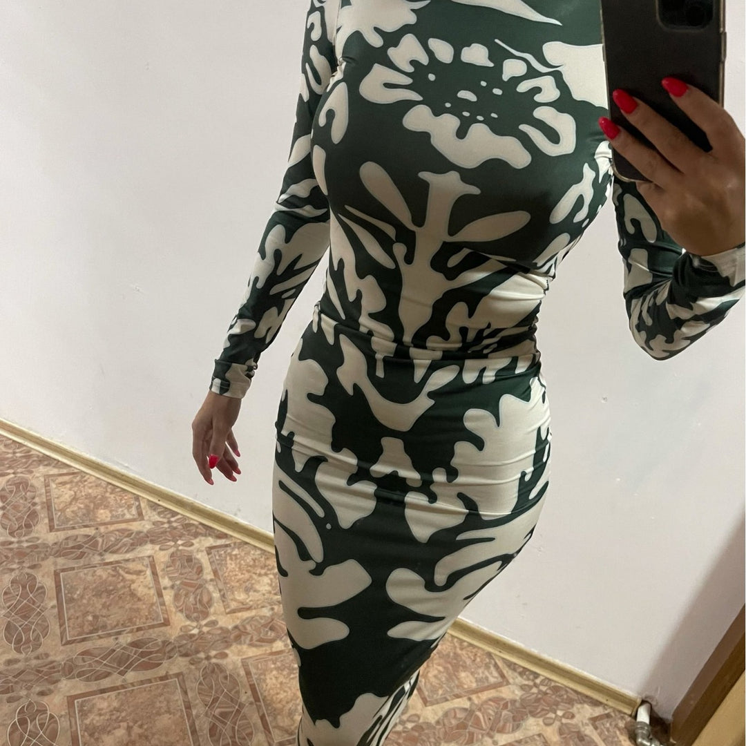 Damen Wickelkleid mit tiefem Rückenausschnitt und floralen Motiven EB
