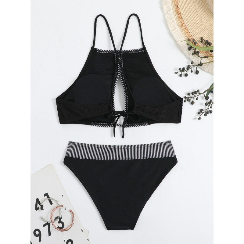 Damen Sport-Bikini mit modischem Streifen-Design und verstellbaren Trägern EB