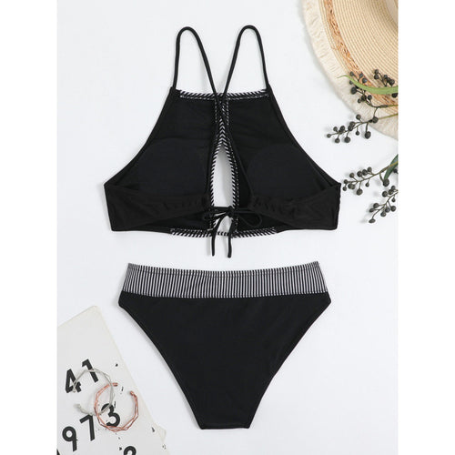 Damen Sport-Bikini mit modischem Streifen-Design und verstellbaren Trägern EB