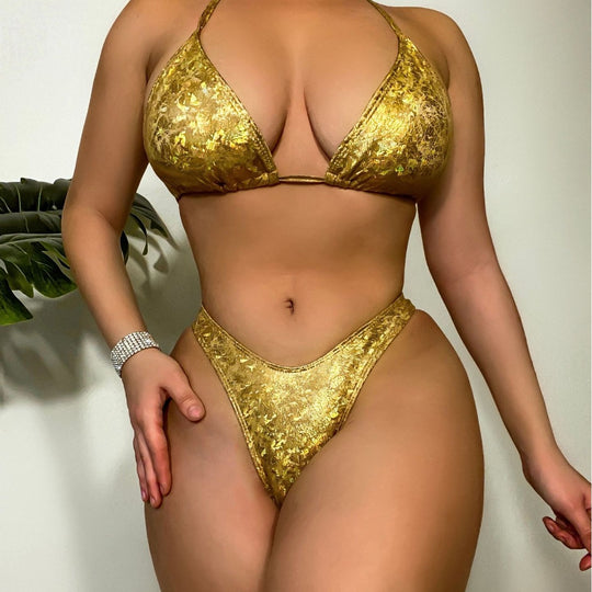 Damen Funkelnder Triangel-Bikini mit hohem Bund EB