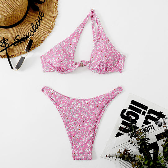 Damen Triangel-Bikini mit verspieltem Blumendesign EB