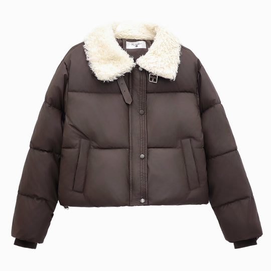 Damen kurze, gefütterte Winterjacke mit elegantem Kunstfellkragen EB