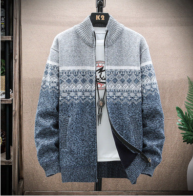 Herren Strickjacke mit nordischem Muster und modischem Reißverschluss EB