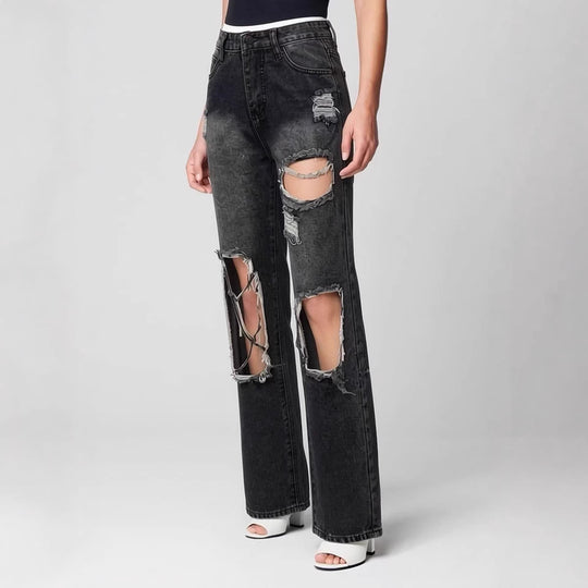 Damen distressed Mom Jeans mit trendy Cut-Out-Details EB