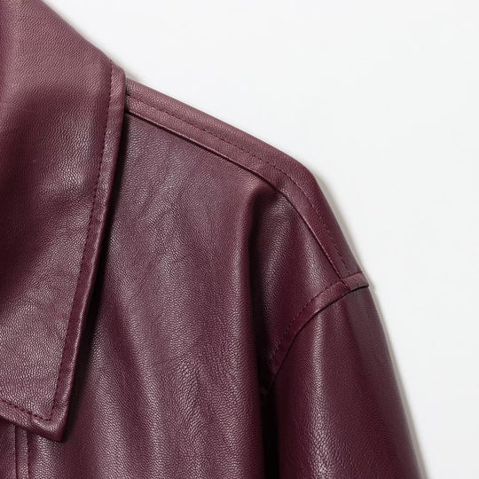 Damen modische Kunstlederjacke mit elastischem Bund und Stehkragen EB