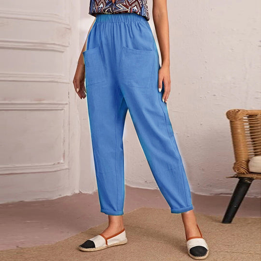 Damen lässige Hose mit elastischem Bund und praktischen Taschen EB