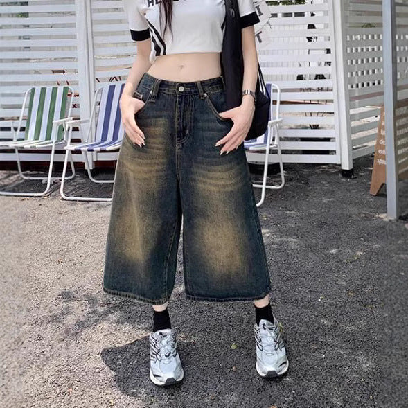 Damen Cargo-Jeans mit weitem Bein und hohem Bund EB