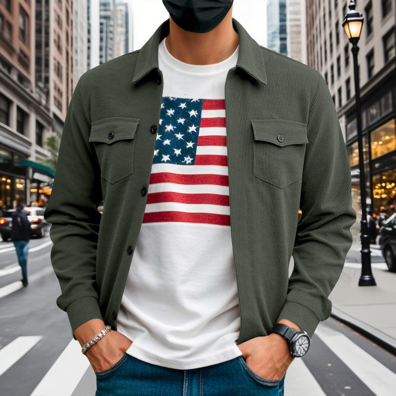 Herren nan Kord-Überhemdjacke mit aufgesetzten Brusttaschen, strukturierter Rippenqualität und durchgehender Knopfleiste EB