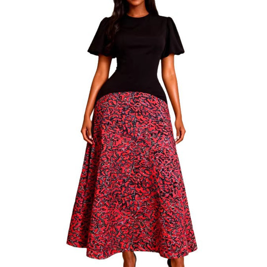 Damen Elegantes Maxikleid mit grafischem Muster und Puffärmel EB