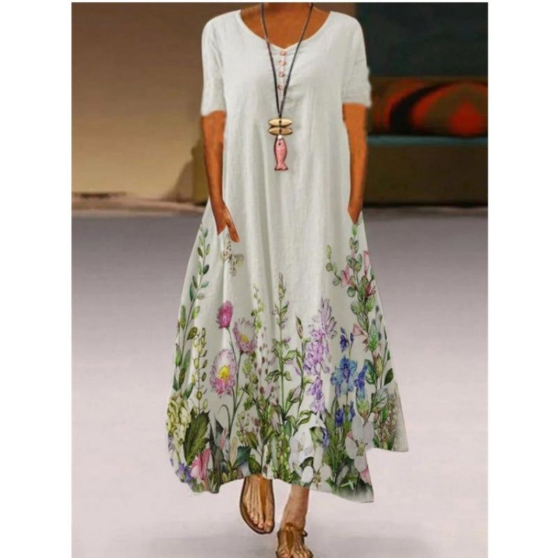 Damen Maxikleid mit floralem Print und seitlichen Taschen EB