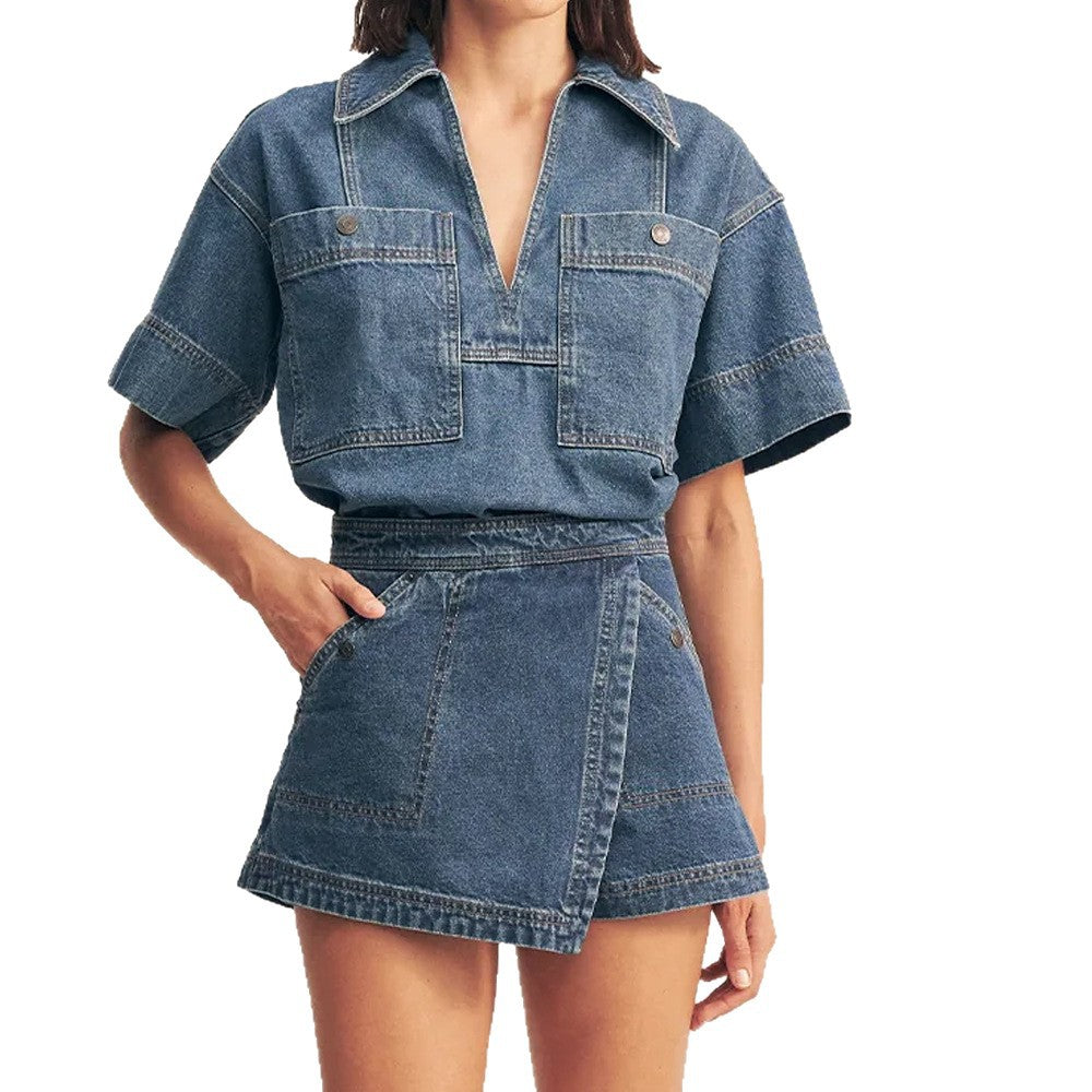 Damen Jeansrock mit asymmetrischem Schnitt und praktischen Taschen EB