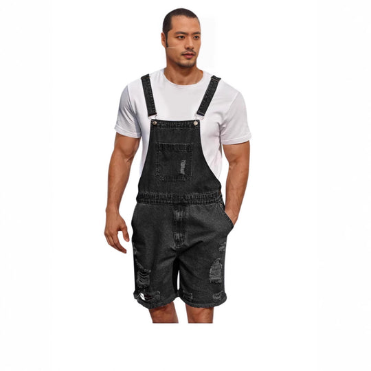 Herren Denim-Latzshorts im lässigen Design mit Aufgesetzten Taschen EB