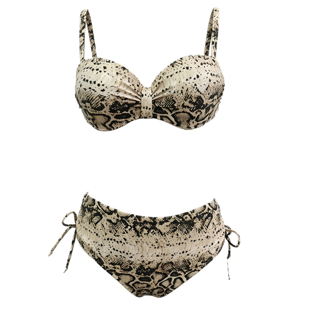 Damen Hochgeschnittener Snake-Print Bikini EB