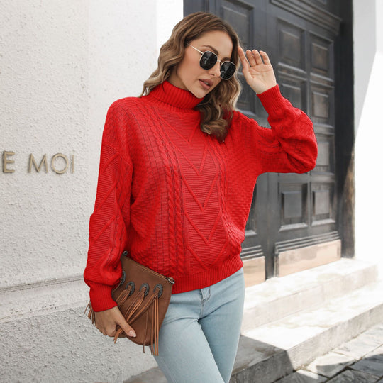 Damen Strickpullover mit strukturiertem Zopfmuster und Rollkragen EB