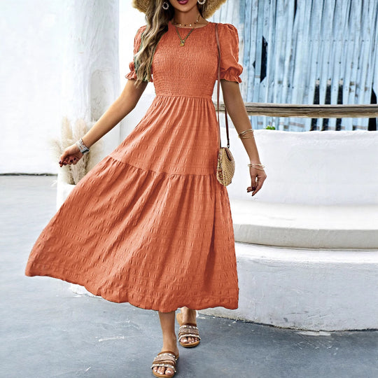 Damen Midikleid mit elastischem Taillenbund und schwingendem Rock EB