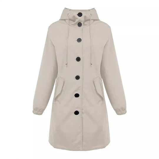 Damen nan leichter Regenparka mit Kapuze, überlanger Knopfleiste, Tunnelzug und aufgesetzten Taschen EB