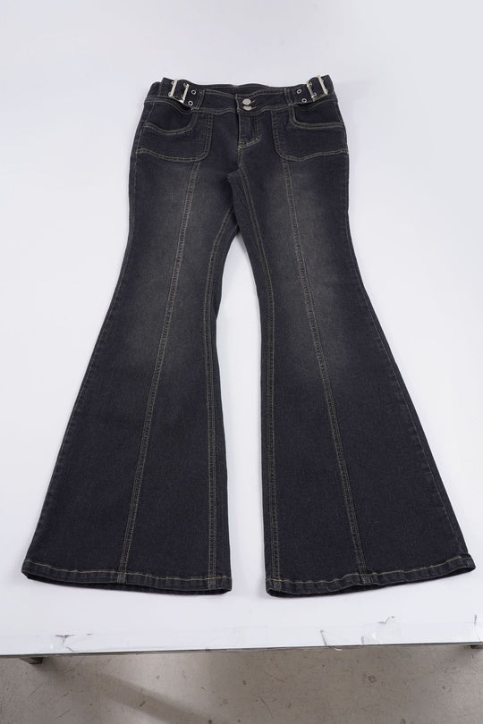 Damen Flared Jeans mit modischen Steppnähten und anpassbarem Bund EB