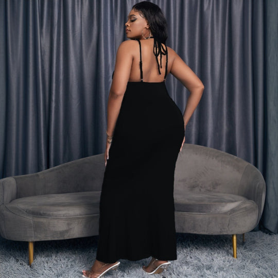 Damen langes Kleid mit raffiniertem Schnitt und tiefem Ausschnitt EB