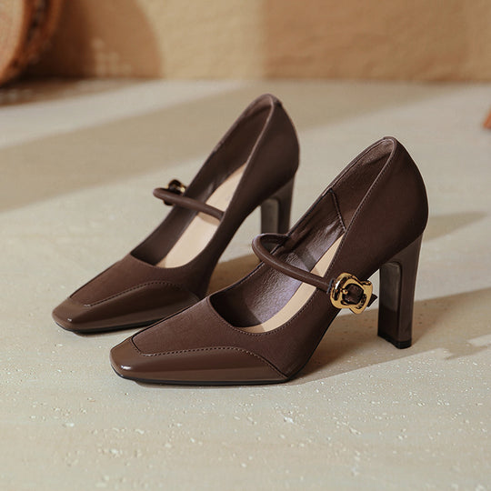 Damen elegante Mary Jane Pumps mit robustem Blockabsatz EB