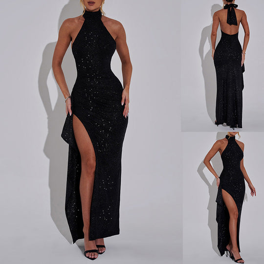 Damen Elegantes Abendkleid mit hohem Schlitz und Glitzerdetails EB