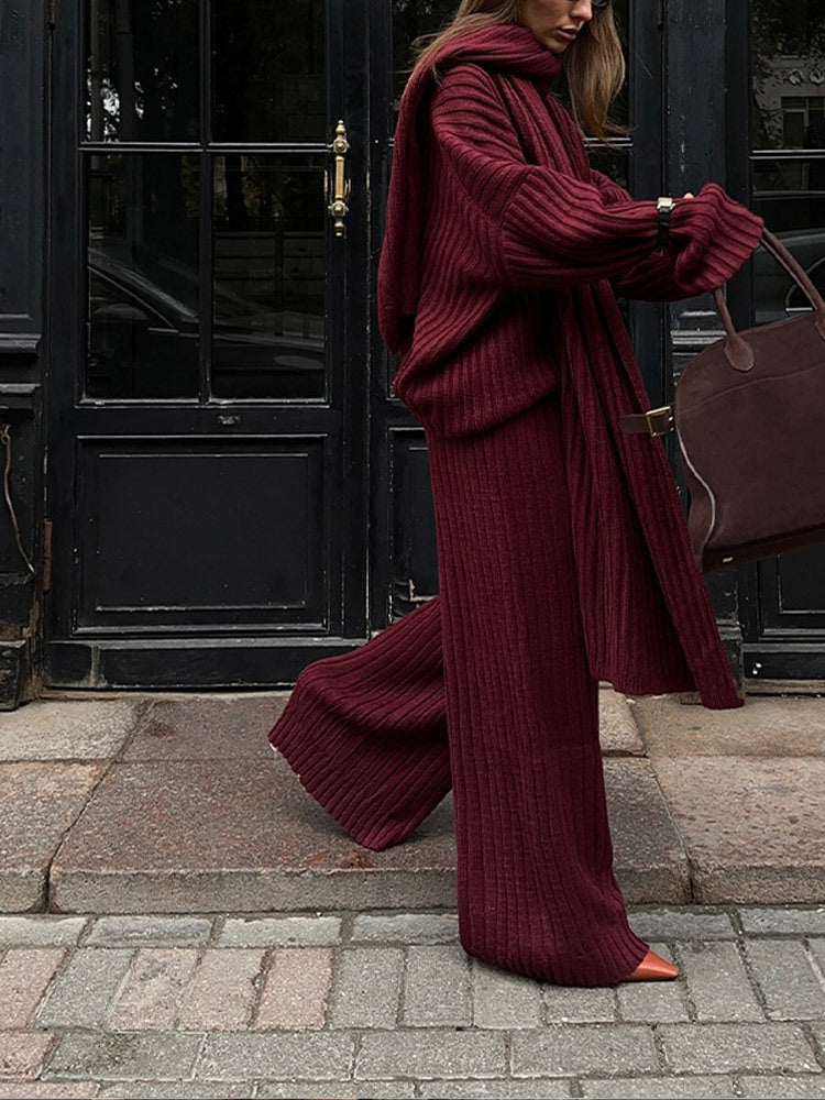 Damen Strickstoff Zweiteiler mit weitem Bein und oversized Oberteil EB