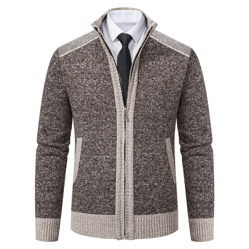 Herren nan strukturierter Strickcardigan mit Stehkragen und durchgehendem Reißverschluss EB