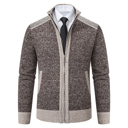Herren nan strukturierter Strickcardigan mit Stehkragen und durchgehendem Reißverschluss EB