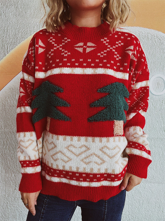 Damen festlicher Strickpullover mit weihnachtlichem Motiv und weichem Material EB