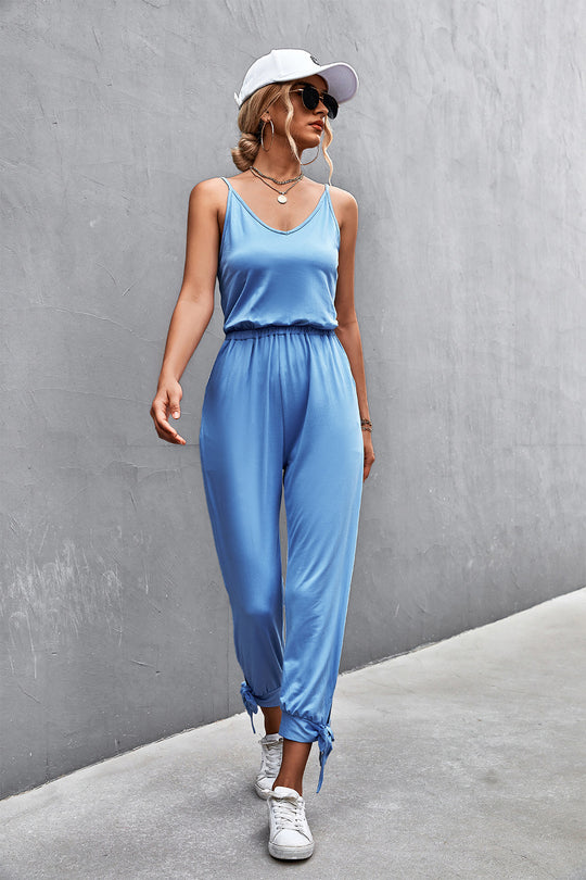 Damen Lässiger Jumpsuit mit verstellbaren Spaghetti-Trägern und elastischem Bund EB