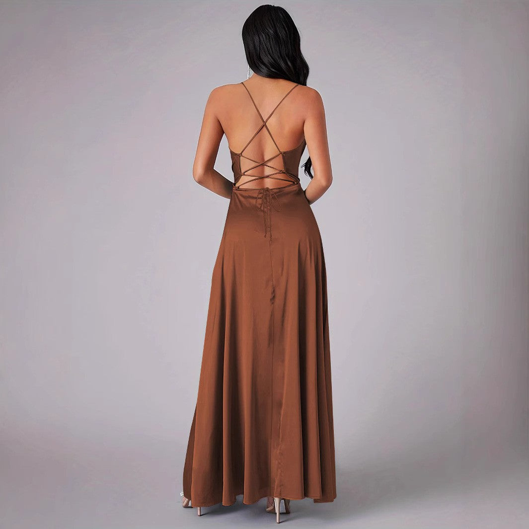 Damen Elegantes Maxikleid mit tiefem Ausschnitt und hochgradigem Schlitz EB