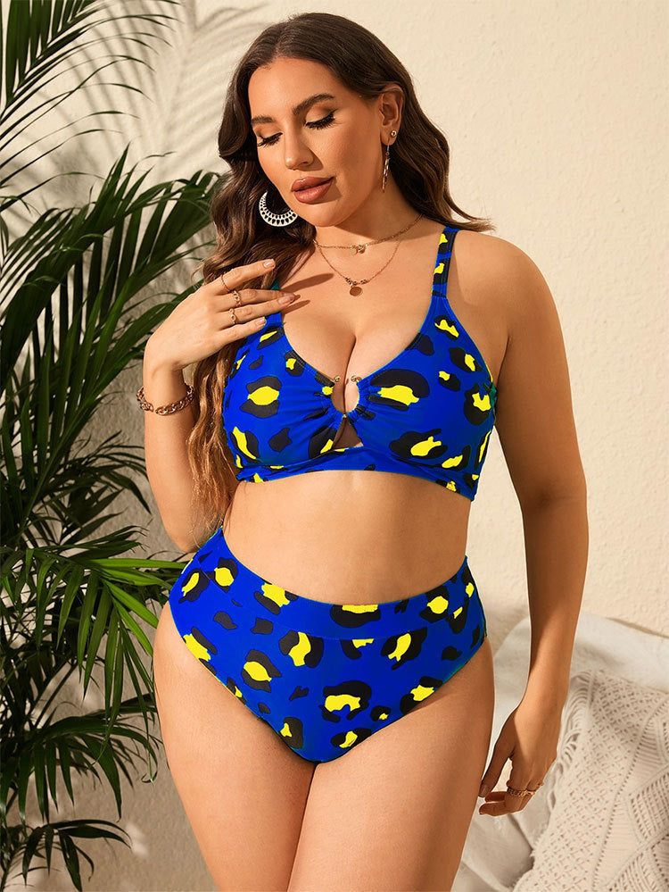 Damen Hochtaillierter Bikini mit kreativem Leopardenmuster EB