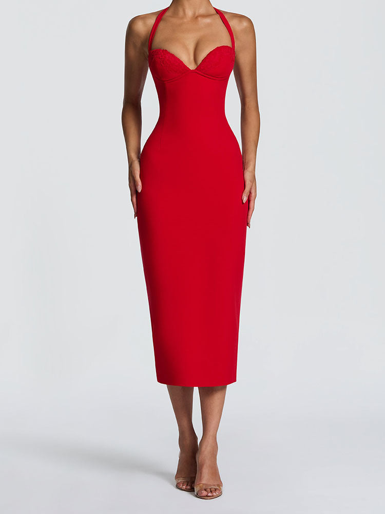 Damen Elegantes Bodycon-Kleid mit Halterdesign EB