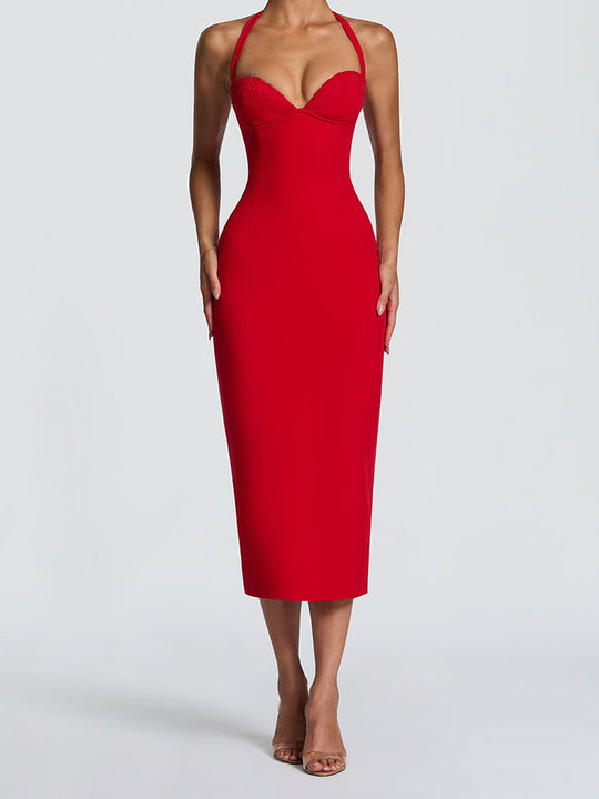 Damen Elegantes Bodycon-Kleid mit Halterdesign EB