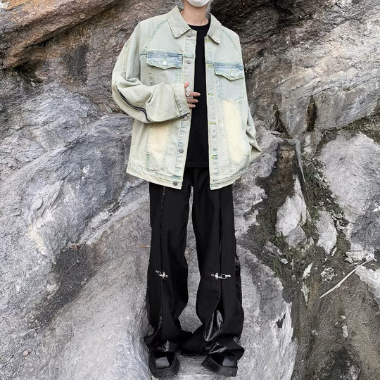 Unisex lässige Oversize-Jeansjacke mit einzigartigem Schnitt und praktischen Taschen EB
