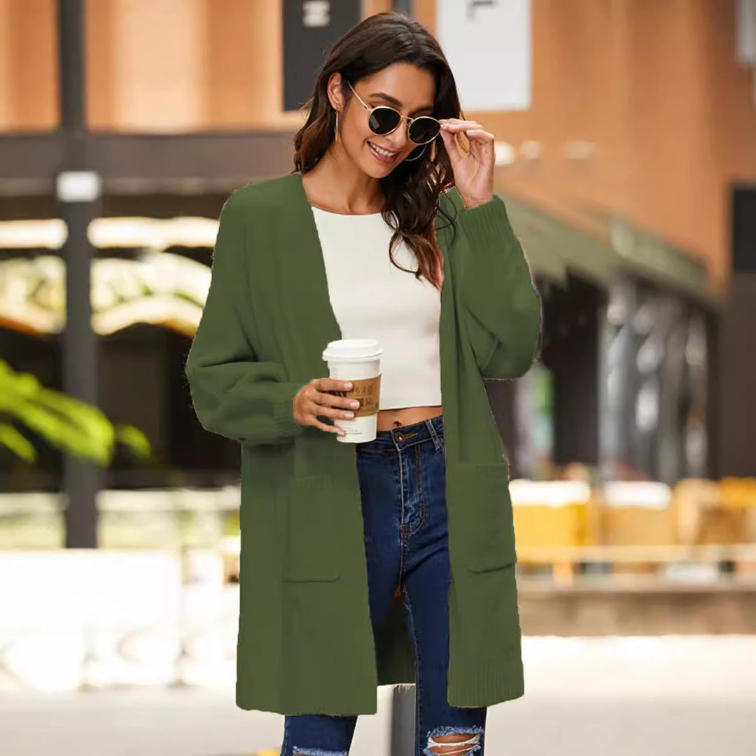 Damen Strickmantel mit weicher Struktur und praktischen Taschen EB