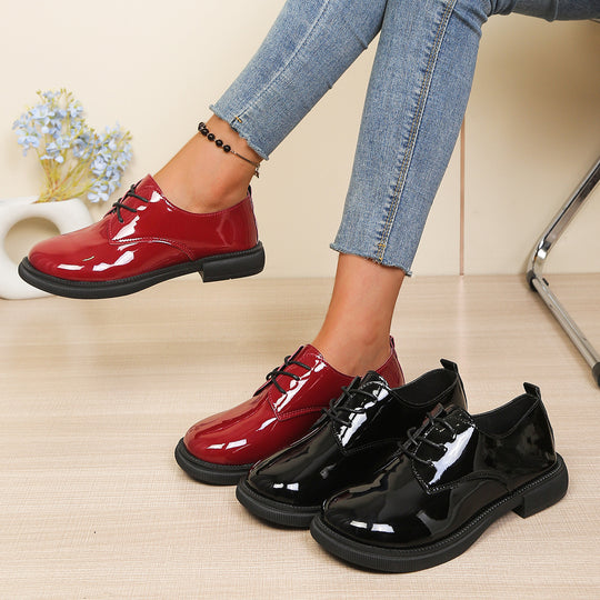 Damen glänzende Schnürschuhe mit modischem Design und robuster Sohle EB