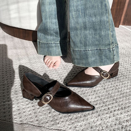 Damen elegante Slingback-Pumps mit breitem Riemen und blockiertem Absatz EB
