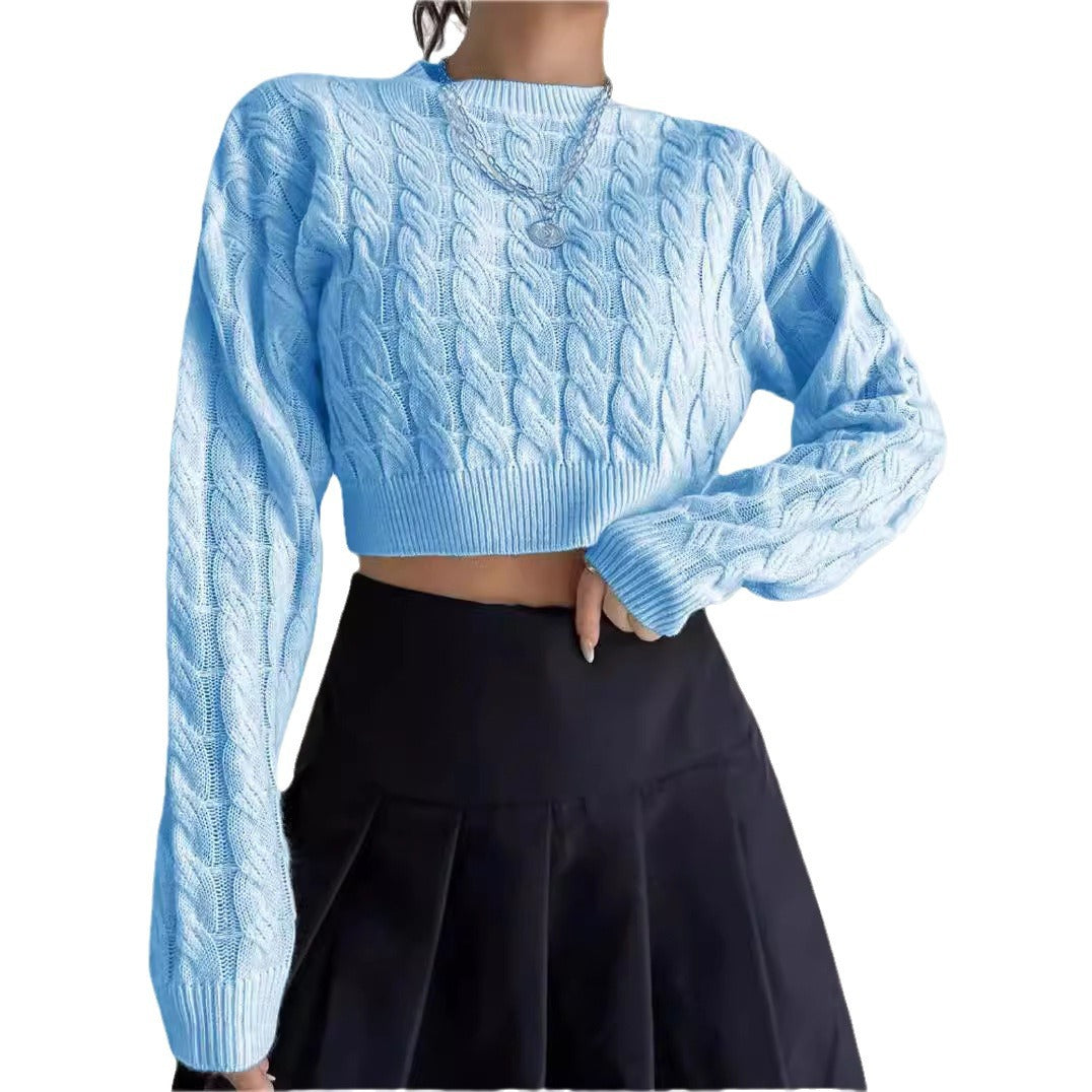 Damen kuscheliger Cropped Pullover mit Zopfmuster EB